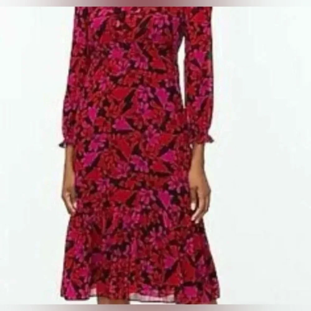 EUC J. Crew Floral Ruffle Neck Midi Dress - Picture 3 of 3